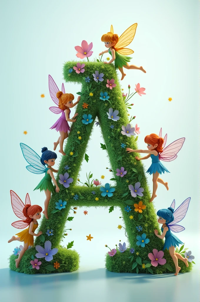 3D letter A decorated with fairies