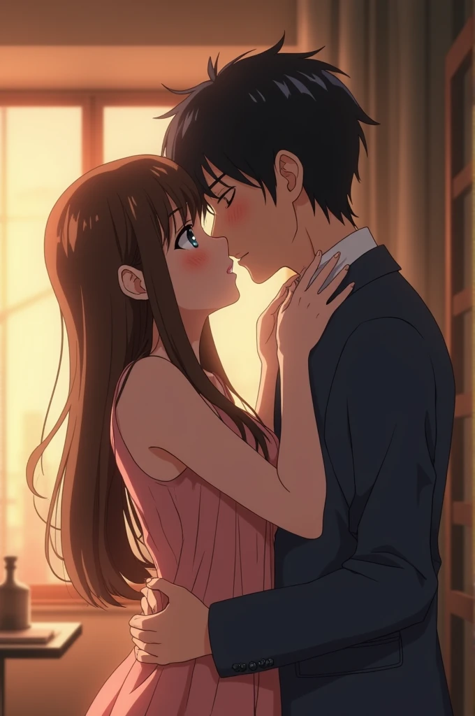 anime scene of a man and a woman kissing in a room, kissing each other beautifully, anime cel shading, and peasant first kiss, anime movie screenshot, anime movie screenshot, tv anime frame., in the anime movie, knights of the zodiac girl, Gainax anime style, Screenshot from the anime Guro, anime movie scene