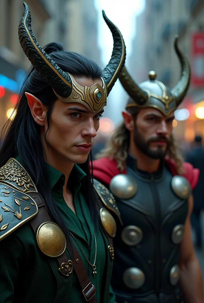 Loki and Thor acting undercover with horn