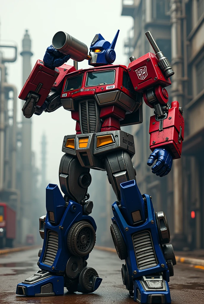 Optimus Prime drinking gasoline 