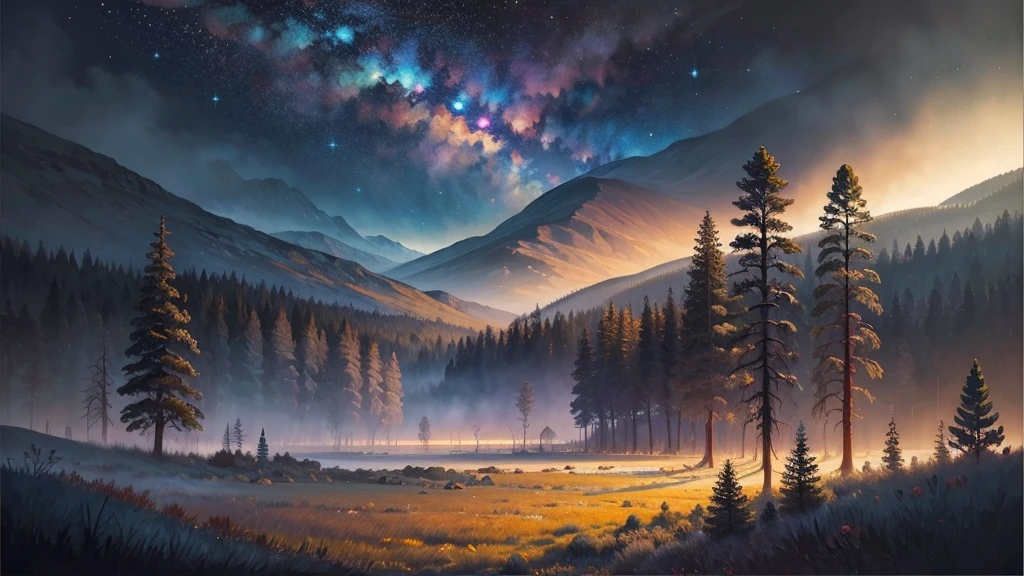 an oil painting，da vinci art style。A serene night scene with a person kneeling in prayer, bathed in soft moonlight. In the background, a forest, symbolizing peace. A subtle glowing cross hovers above the horizon, while soft rays of light emanate from it, representing God’s presence and protection. The scene is tranquil, with trees and mountains in the distance, under a vast, star-filled sky. The title 'Finding Peace in Turmoil' or 'Psalm 4 Devotional' appears in bold, calming fonts.，Guviz style artwork,，Artistic creativity:1.37,Sweet，Wonderful and magical，Exquisite，Natural soft light