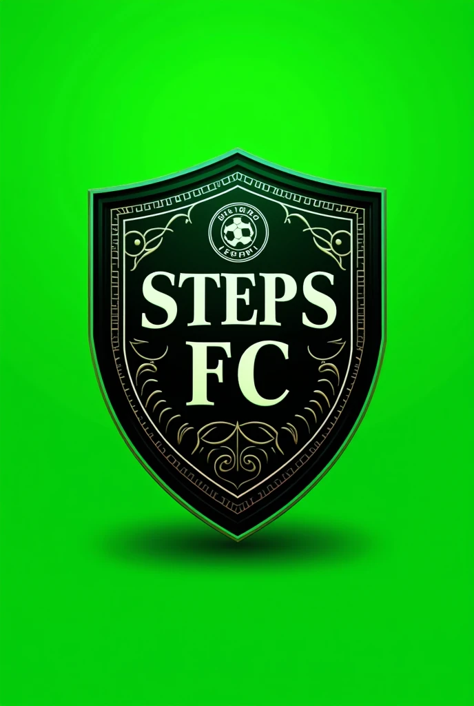 A team shield whose name is "Steps FC" I want the name to be written in Portuguese and the colors are green and black