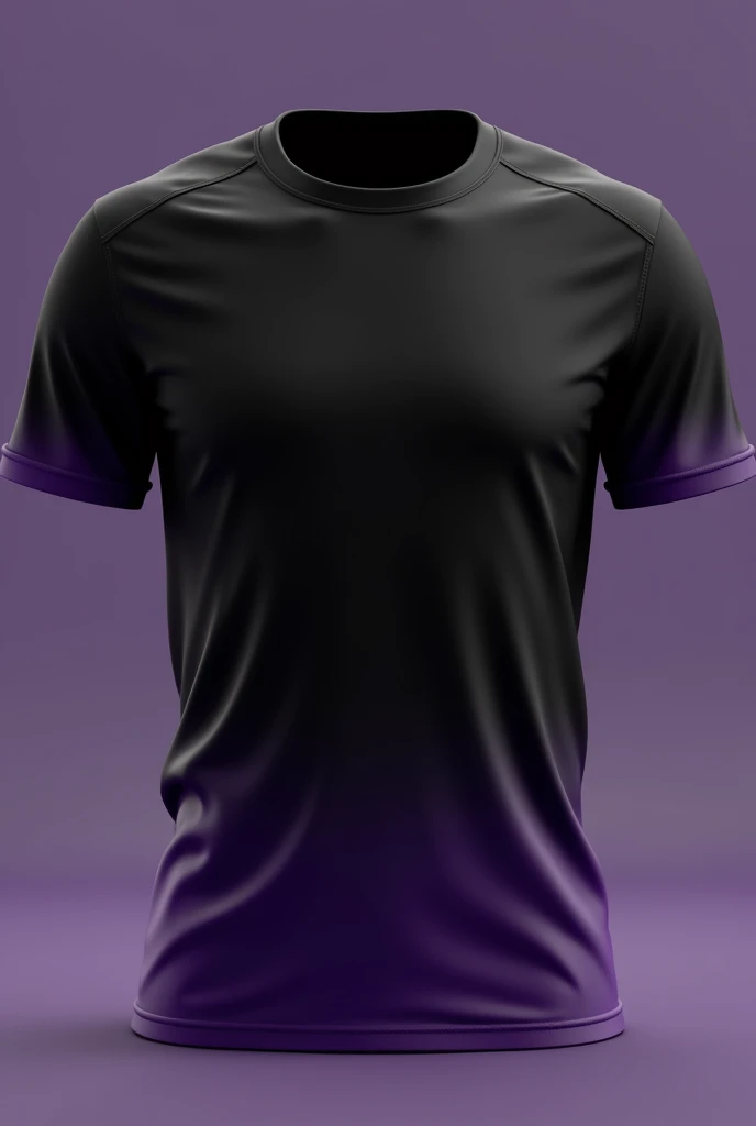 Create a basic team shirt with a round neck, in black with a purple gradient at the end of the shirt and on the sleeves.Use this same template