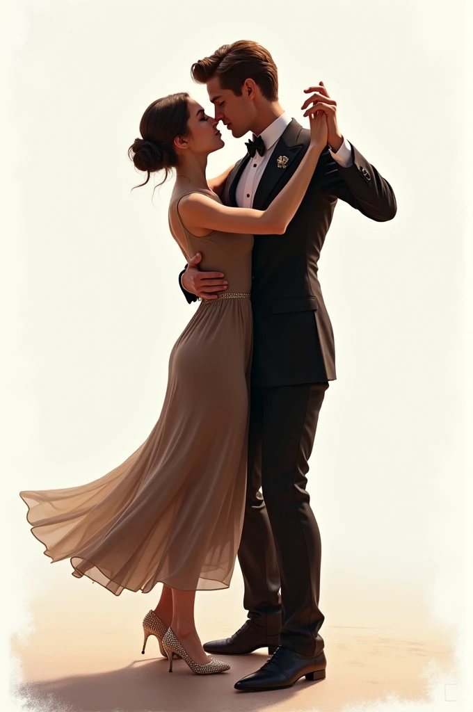 Un couple de danse en position fermee. Il ne sont pas en face a face sur la ligne de danse mais tout deux ouvert a 45 degres de la ligne. La main droite danseur est sur l'omoplate gauche de la danseuse. Avec le cadre de danse, la danseuse pose son bras gauche le long du bras droit du danseur. Ce qui fait que la mains gauche de la danseuse se trouve au niveau du biceps du danseur. La main droite de la danseuse est pose sur la mains gauche du danseur, au niveau de la hanche de la danseuse et equidistance des deux personnages.