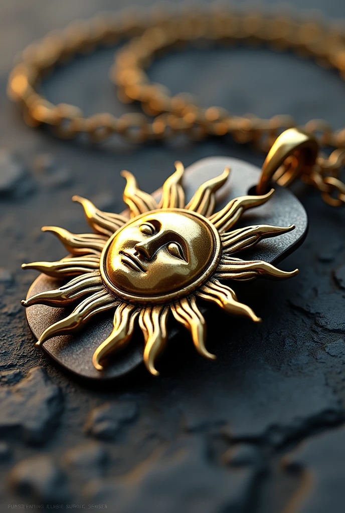 create the image of a sun necklace intertwined with a military dog tag