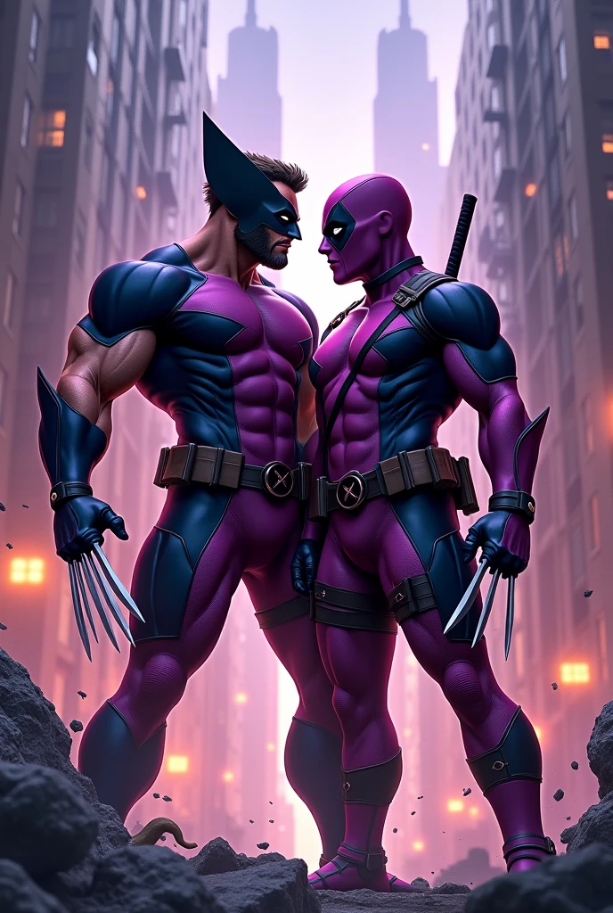 Wolverine purple suit and deadpool purple suit 
