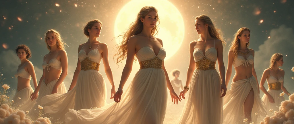 The very beautiful goddess Hera in a sheer dress, Aphrodite, Athena, whole body