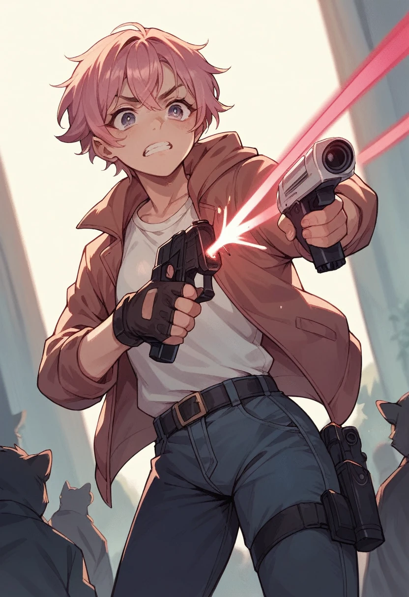 Pink, Laser pistol, piggy emblem on the grip, animated