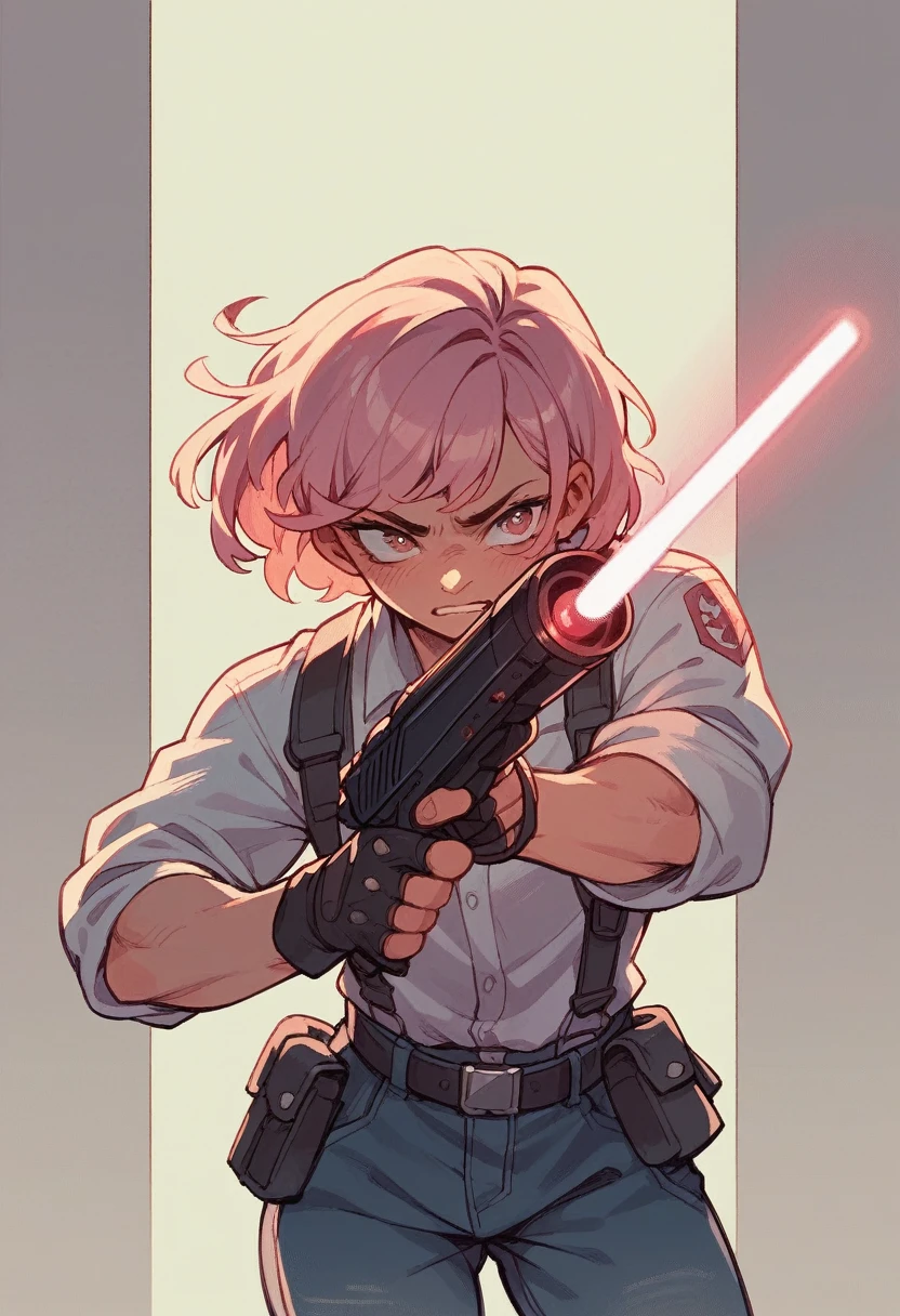 Pink, Laser pistol, piggy emblem on the grip, animated