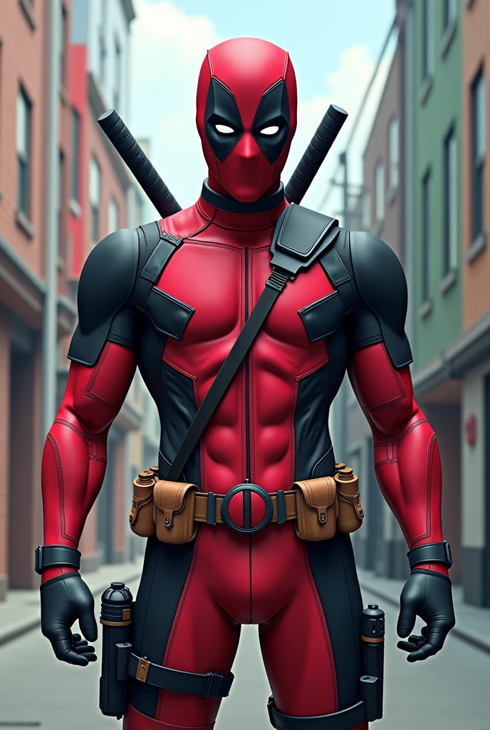 Create an image of James from Pokemon but with the Deadpool suit but without the mask