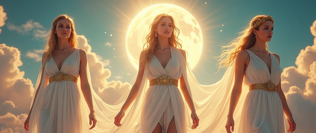 The beautiful goddess Hera in a very thin outfit, Aphrodite, Athena, whole body