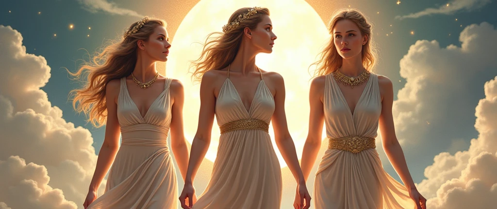 The beautiful goddess Hera in a very thin outfit, Aphrodite, Athena, whole body