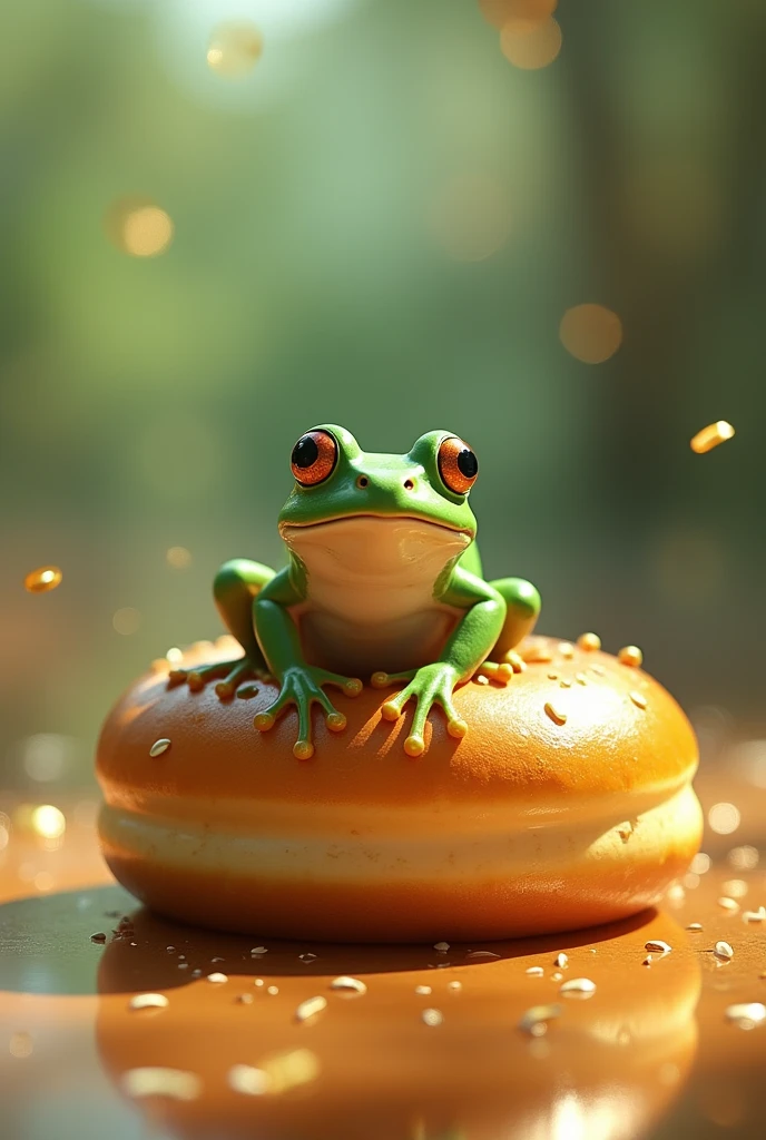 a frog on top of a golden donut