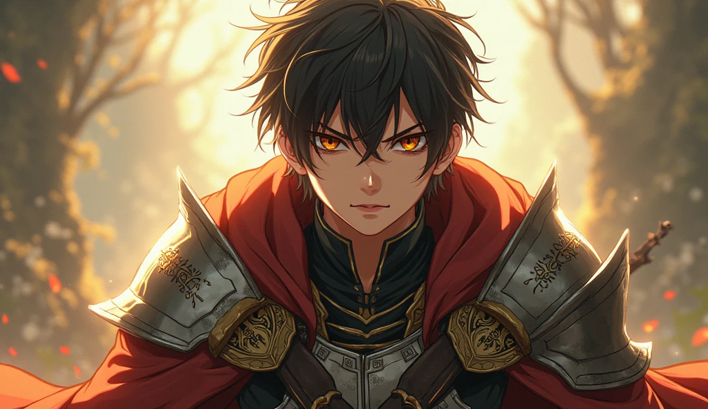 Text for Character Creation:
I want to create an anime style character, inspired by characteristics of an epic hero. He must have an impressive and charismatic look., with disheveled hair and a deep gaze that reflects as much wisdom as the pain of the battles that have taken place. The character must have striking features, like visible scars that show his past of intense struggles, but also expresses a sense of nobility and fellowship. The character's clothing style should be a mix of medieval armor with elements of magic., like extended runes engraved on his attire and a magical sword he carries. The predominant colors may be dark, how p The surrounding scenery should be a fantasy environment, maybe a battlefield or a magical forest, with dramatic lighting that highlights the character. His pose should convey determination, with the sword ready for action, and an aura of power should emanate around you, symbolizing your for I want a protagonist but who is 1, with an appearance like a 1 person, I want him to have a little more anime appearance, totally anime appearance, not even if it was an anime style, I want the protagonist to be very young. I want the background to be kind of creamy, I want the protagonist to be a person who is kind of brought at night.