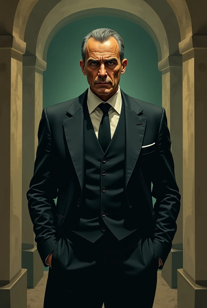 Avogadro Amedeo in board game style mafia with dark beige and green background 