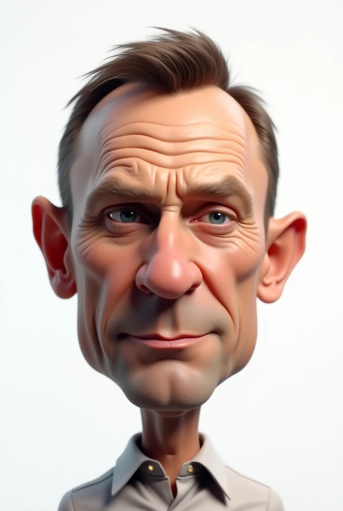 a medium shot of Daniel Craig's face caricatured, 3d, white background