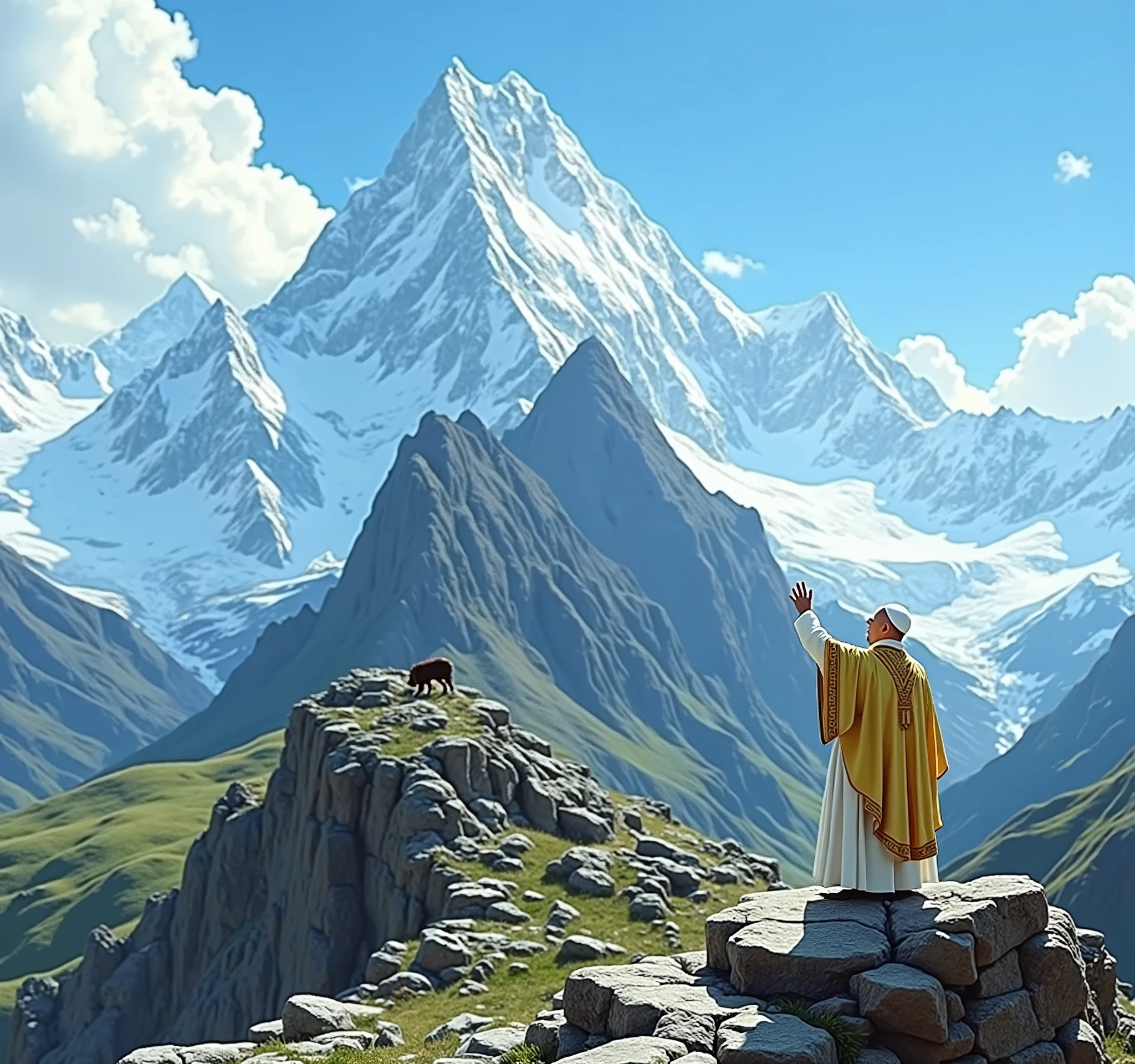 Mountain range with Pope blessing 