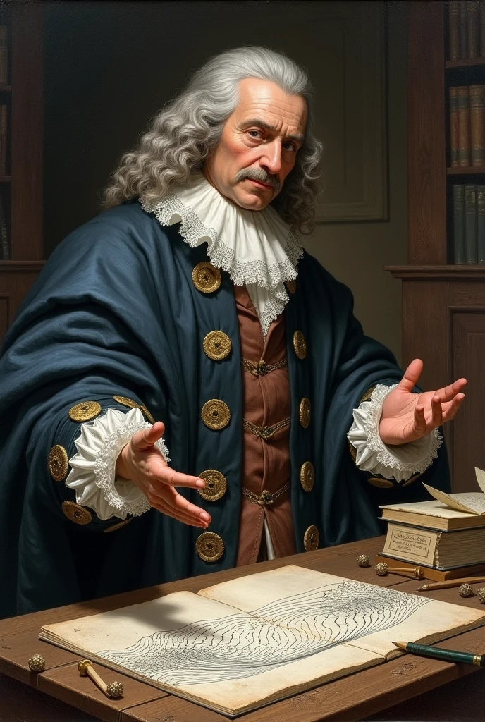 (Huygens with drawn waves)
Huygens: I developed a wave theory of light. It spreads like waves!
