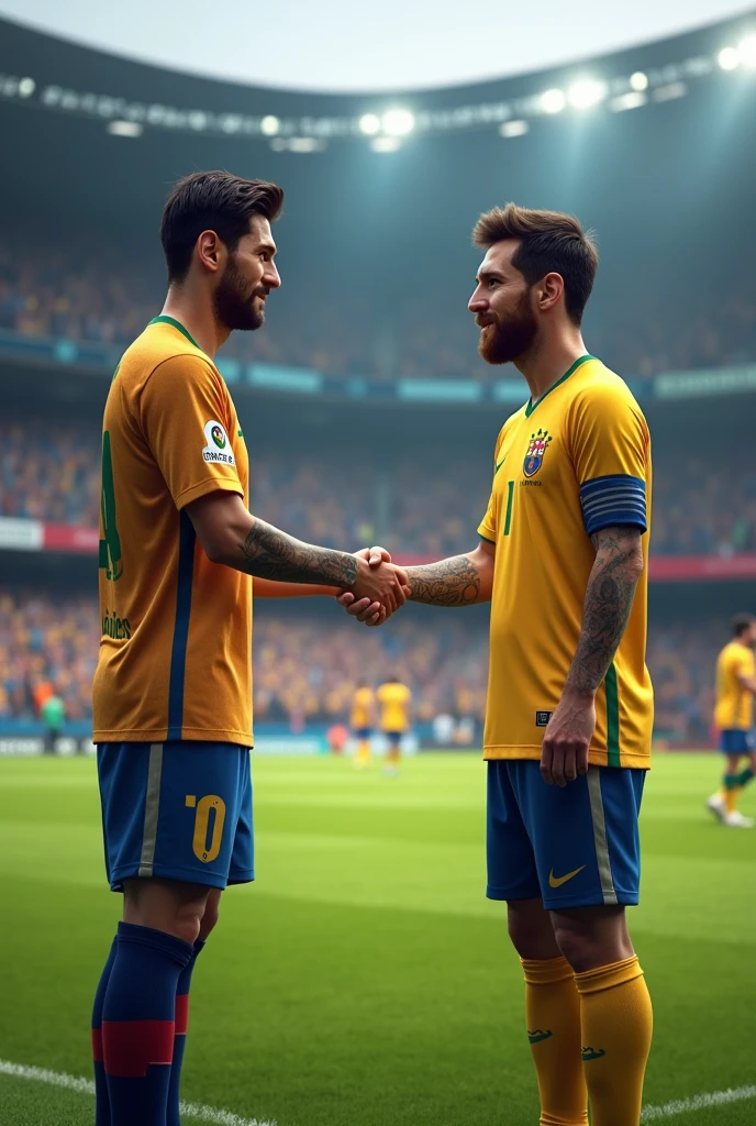 Make a picture of Pedrinho BH shaking Messi's hand