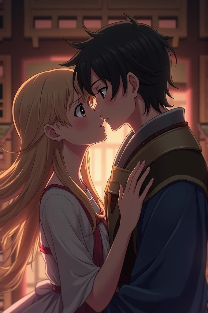 anime scene of a man and a woman kissing in a room, kissing together cute, anime cel shading, and peasant girl first kiss, anime movie screenshot, anime movie screenshot, tv anime still ., in the anime movie, knights of the zodiac girl, Gainax anime style, Guro anime cloth shot, anime movie scene