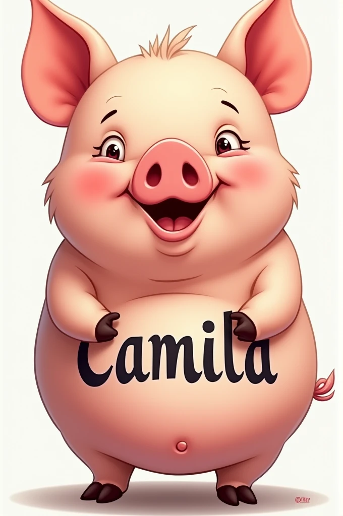 A pig with Camila's name tattooed on it