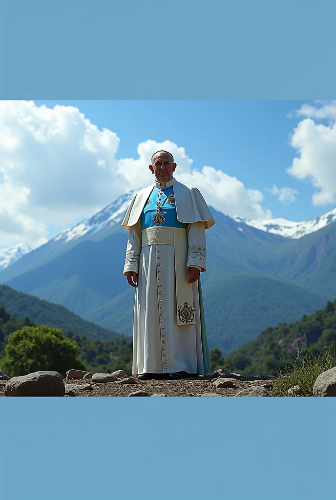 Pope wearing Fluminense Football Club shirt behind the Bolivian mountains (Itaocara-RJ)