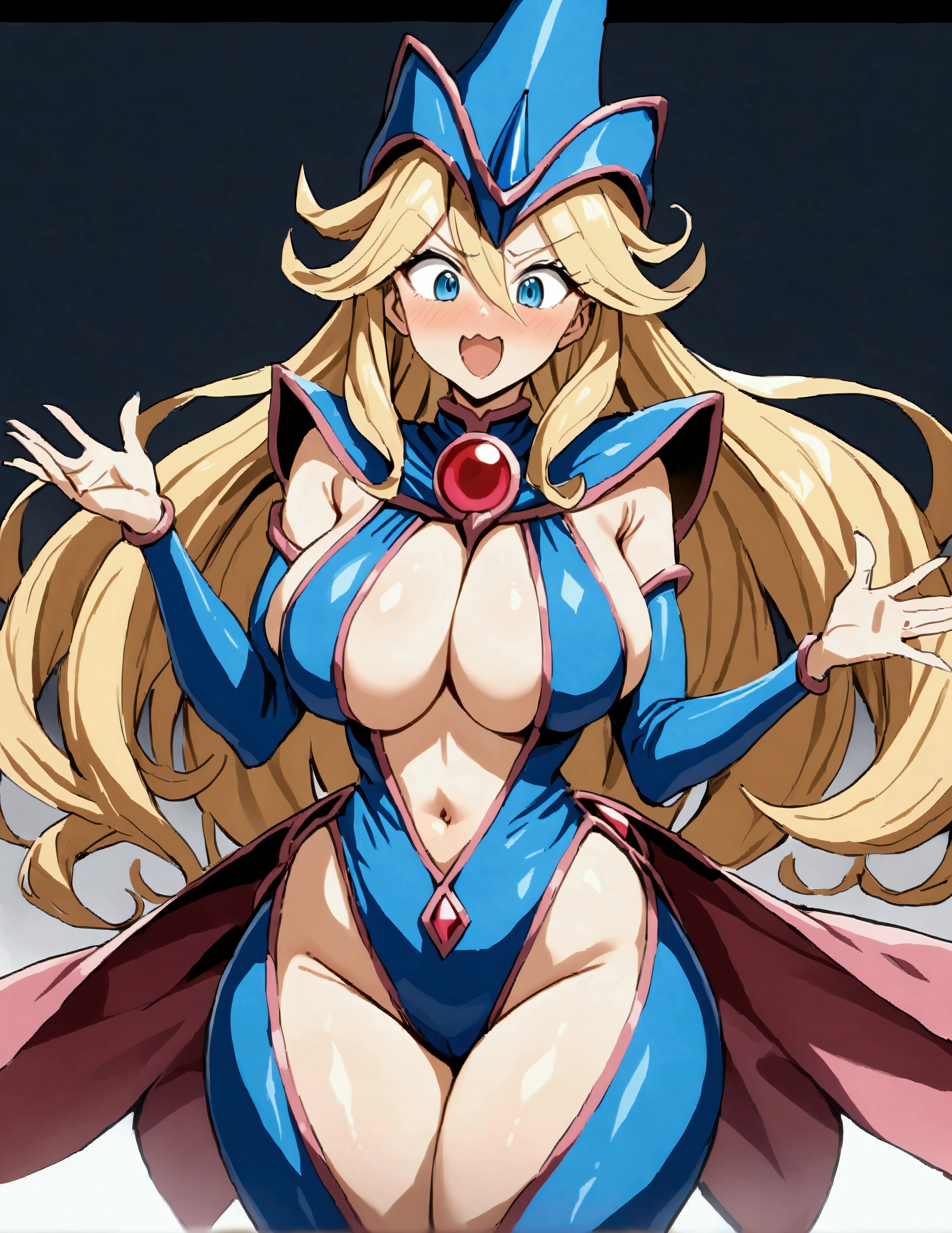 ((Dark magician girl)), ((Yu-Gi-Oh)), Blonde, ((Curvy)), ((Magician)), Excited, Curly long hair, ((Sexy)), Shy, HD, High Resolution, 4K
