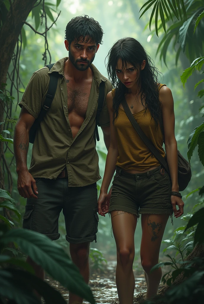 Desperate couple in the Amazon jungle