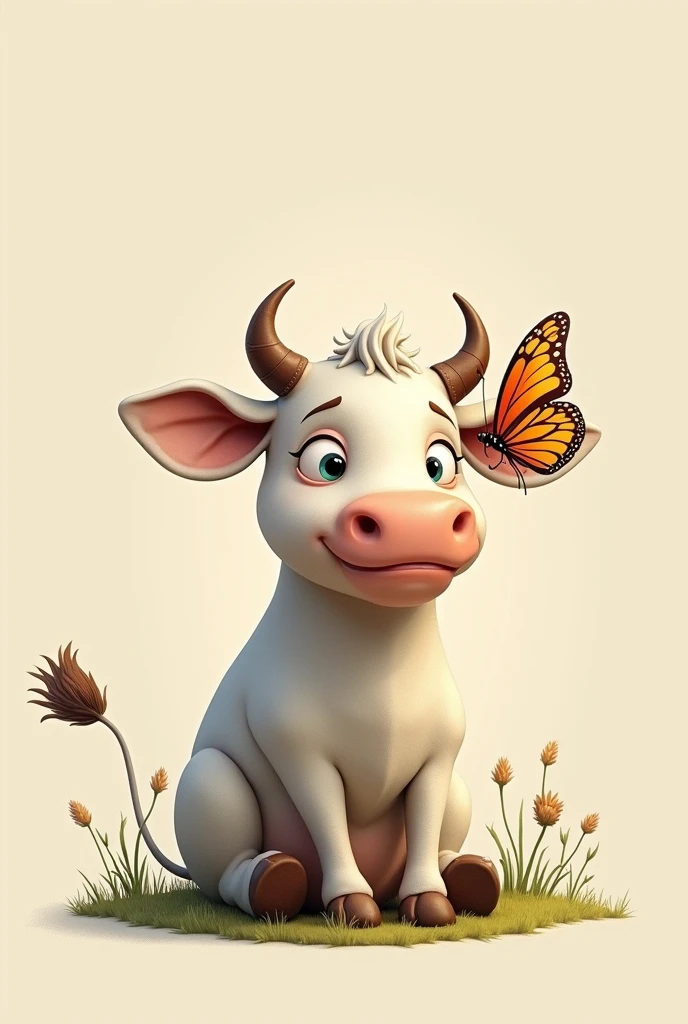 Create an animated image to cut out where a butterfly is accented on a cow that is to be cut out that has color that looks like a drawing of animals that looks like a half-real drawing