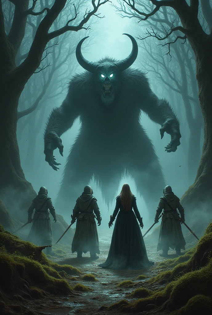 A witch and a demon against 2 witch hunters 
