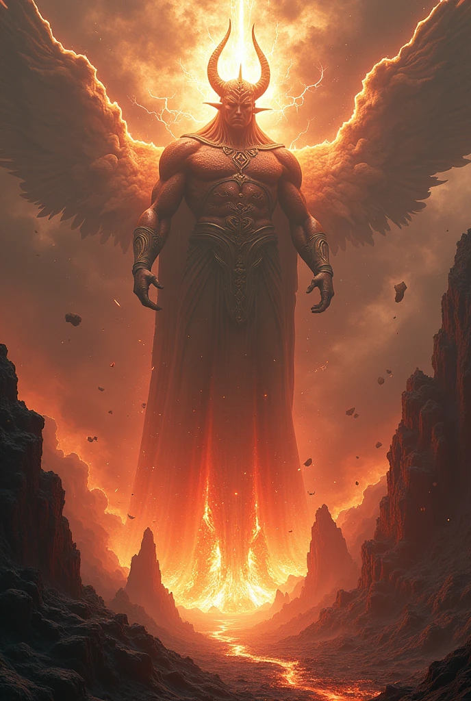 Make an image of a world exploding while an entity with references to God of the apocalypse is floating around