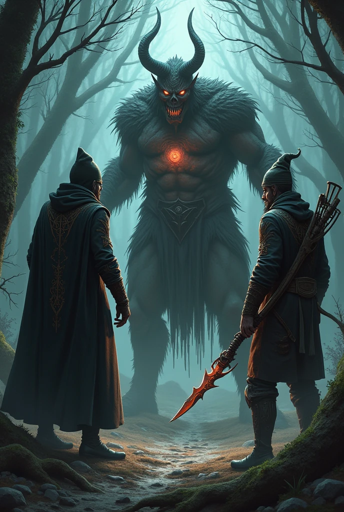 a witch, A demon and 2 witch hunters 
