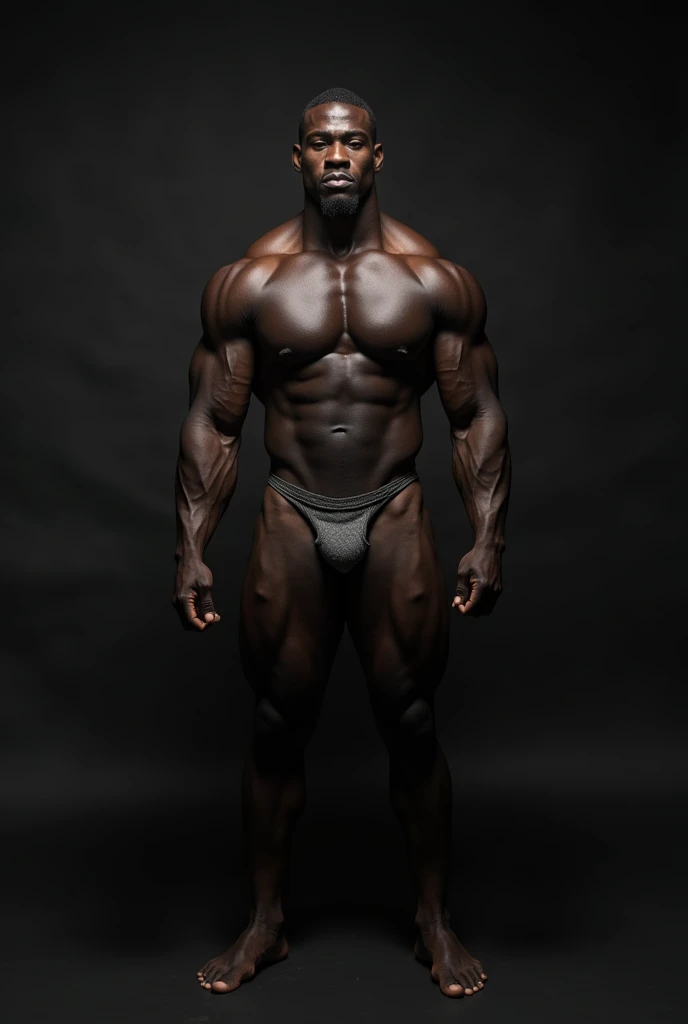 2 black male bodybuilder full body completely naked fully erect with an expression on his face and eyes as if he is totally hypnotized or under mind control