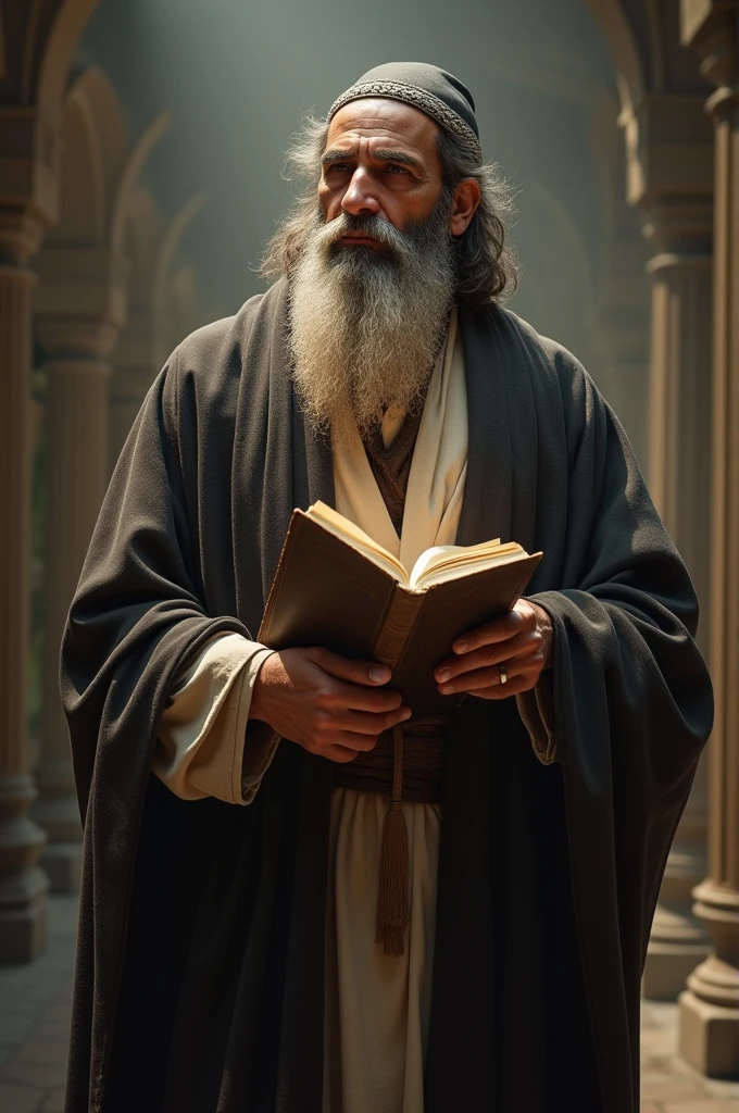 Generates an image of a Jewish believer in God carrying a Bible being holy in the eyes of God