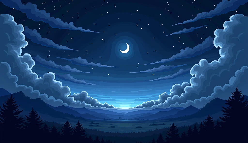 Pixel Art, pixelated, detailed pixel art, pixel art style, pixel art, 8bit, lowres, scanlines, Art lighting, contrast color, photorealistic, detailed, composition, (Pixel art, night, big clouds, moon light)