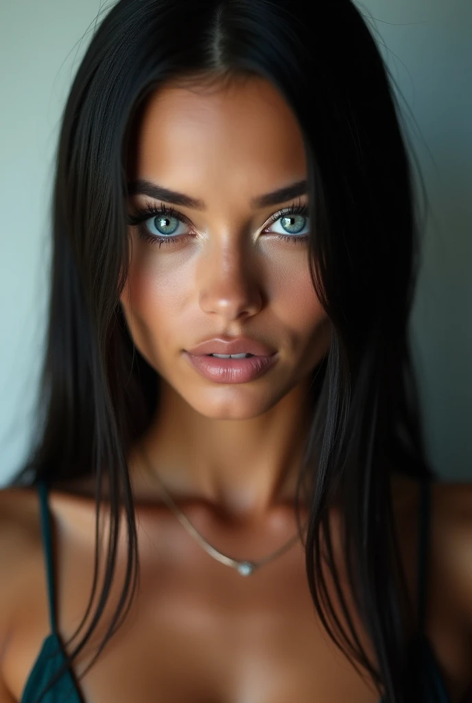 transgender woman blue eyes black hair straight tanned 