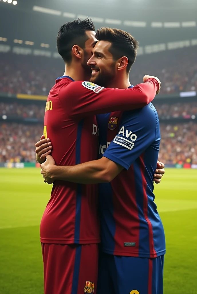 Cristiano Ronaldo and Messi hugging