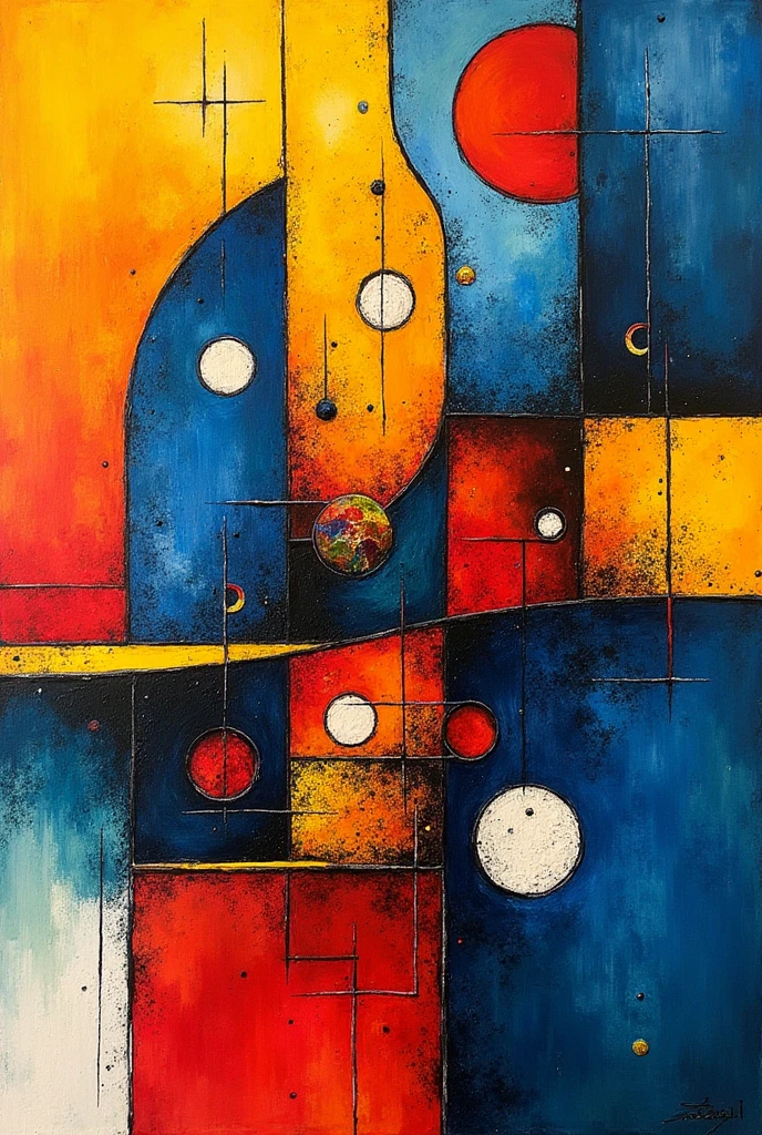 Based on painting (yellow, blue, red) of Kandinsky. Create an original drawing 
