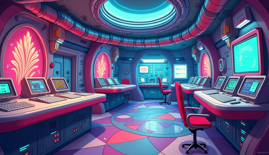 a Star trek engineering room in a cartoon style, without people