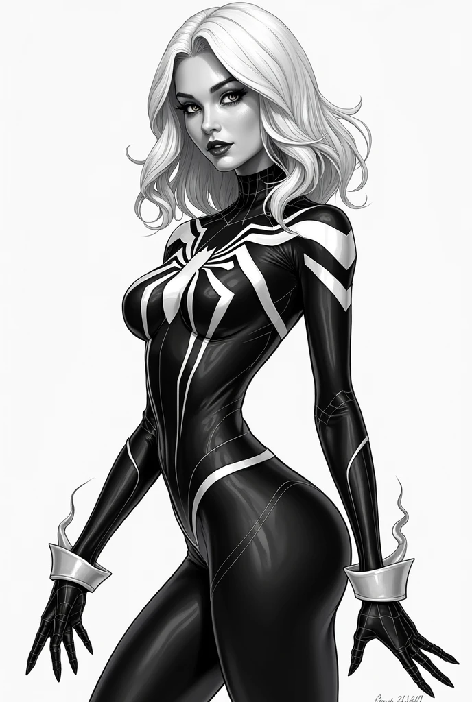 Anime - Stylistic illustration of a woman in black and white clothes, SpiderGwen, spider - gwen, SpiderGwen, Gwen Stacy, 极其详细的Artgerm, style artgerm, highly detailed exquisite fanart, ( ( spider-woman ) ), Ilya Kuvshinov e Artgerm, no style artgerm, style artgerm,(camel-toe， Vulvar shape：1.2）naked