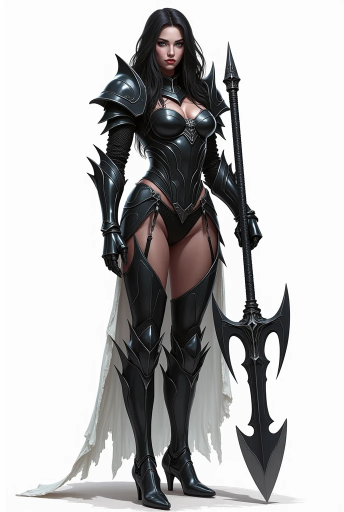 Char set, sprite, knight in black metal armor. blue colored eyes, Caucasian skin, Bblack hair, high qualiy, white background , Woman, age 26 ,big fit ass, Front side and back, peitos big fit asss, whole body, long metal handle axe