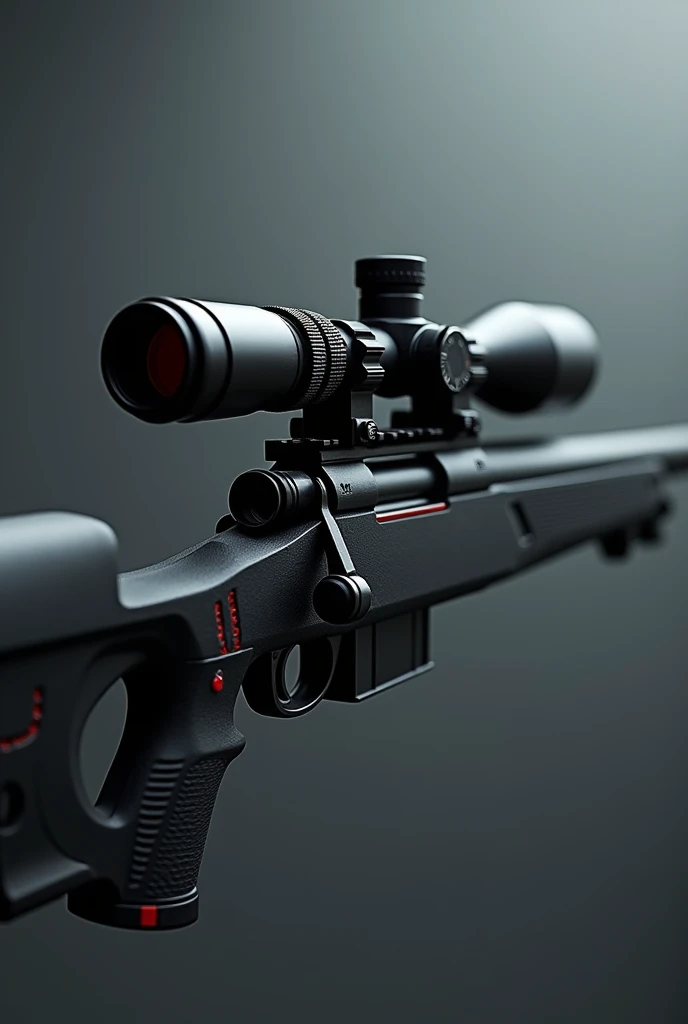 Precision sniper rifle, black with red notches to represent how many targets were killed by the rifle