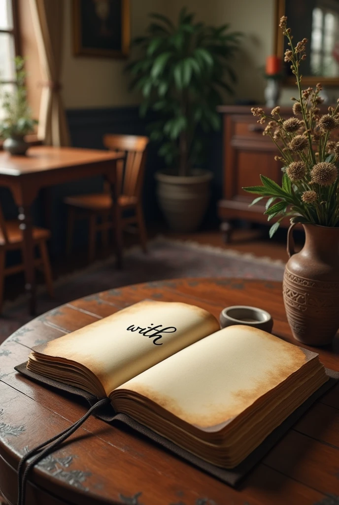 with old on the notebook in the dining room