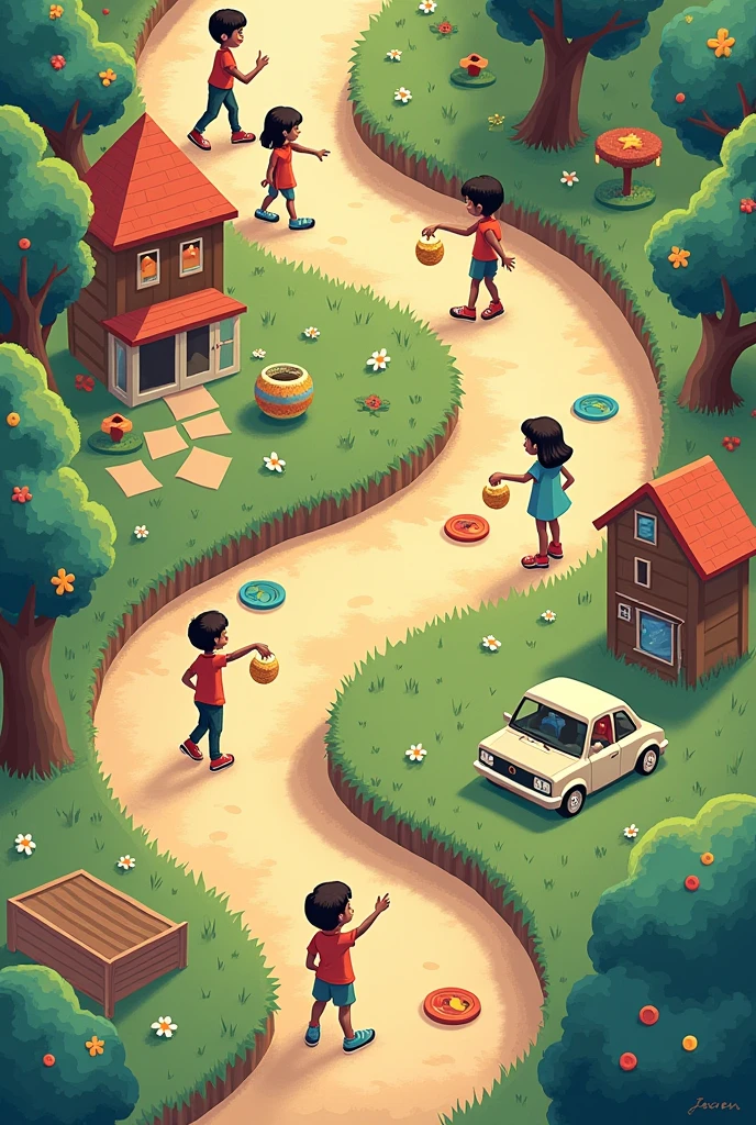 I need you to create a board game, about pieget, and the 4 stages of childhood, same photo getting the kids out of the way, view from above