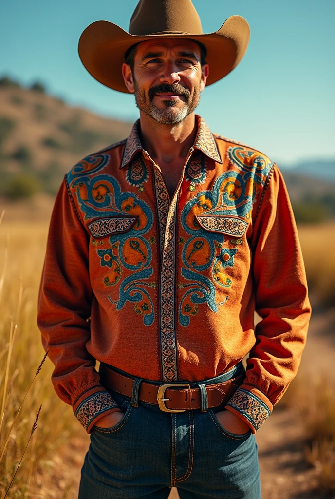 I need a main banner for an online store that sells shirts with prints that reflect gaucho traditions and cultures.,
do not use people as models, arouse interest in the public in wanting to buy the products and curiosity in the prints and trust in the website