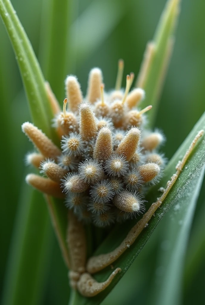Sporulation of Pyricularia oryzae on mechanically wounded rice leaves