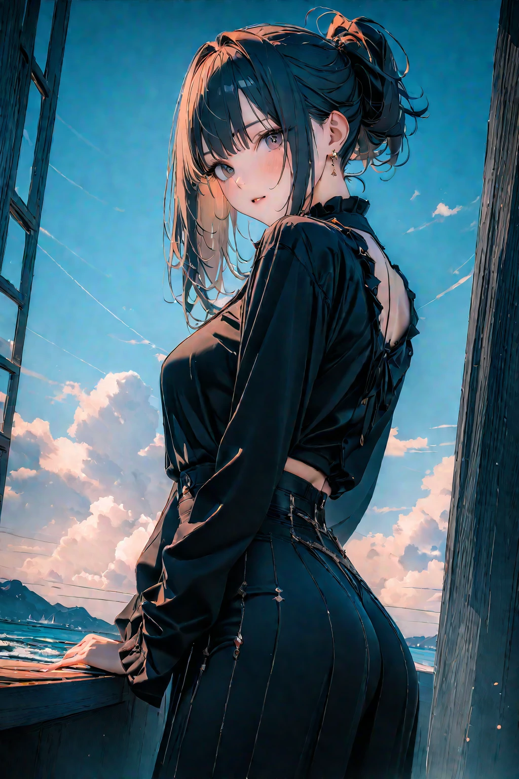 ((Highest quality, 8k, masterpiece :1.3)), one person's, smile, (((Female Warrior:1.2, Detailed Weapons, Combat Uniform))), (((steampunk))), city, Crowded buildings, exposed Equipment and pipes, Equipment, (Thick Pipe), Covered Bridge, Overcast weather, chimney, Clumsy machinery, irregular buildings,