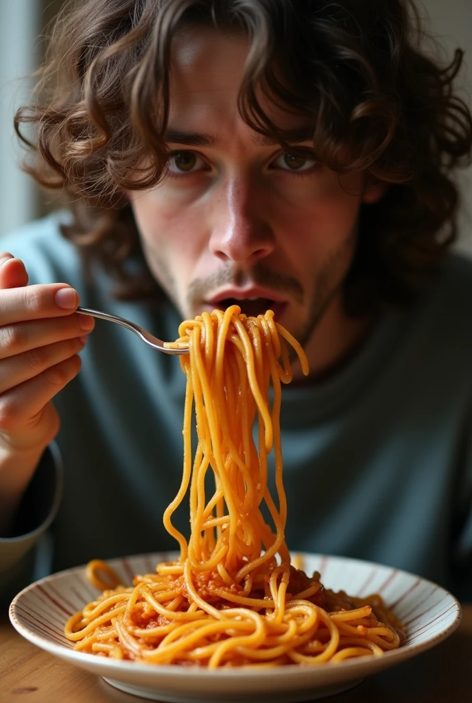 an image by Javier Milei, eating spaghetti