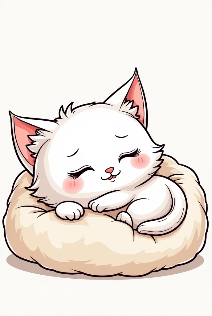 a cute cat sleeping in a cozy bed, line art, cartoon character, 3D style, high quality, colouring book, hand-draw, line art