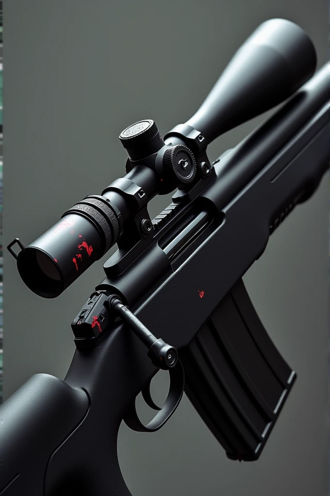 Black sniper rifle with red notches to represent how many targets were killed by that rifle, make all rifle